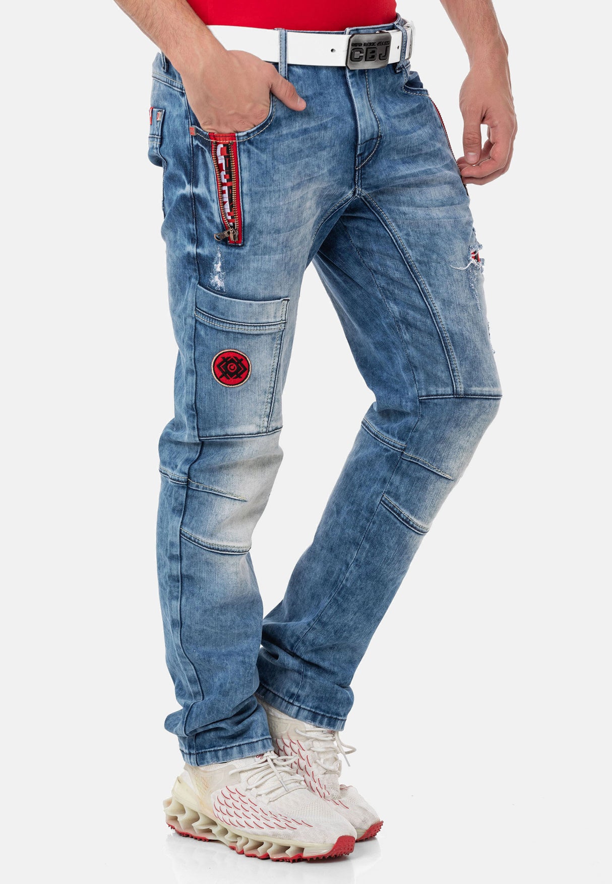 CD847 Herren Designer Jeanshose mit Kontrastfarbenen Details