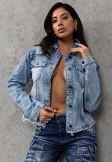 WJ229 kurtka damska jeansowa z wzorem na plecach