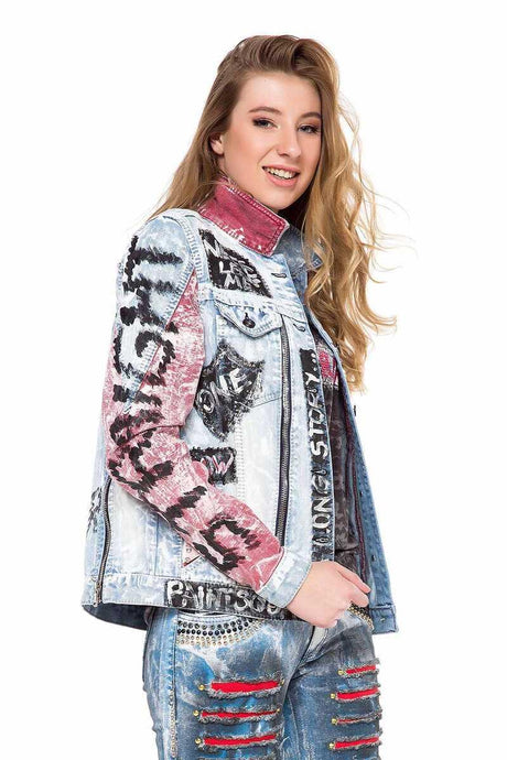 WJ162 Women's denim jacket with a colorful pattern