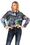 WJ195 women's denim jacket with batik-design nittails