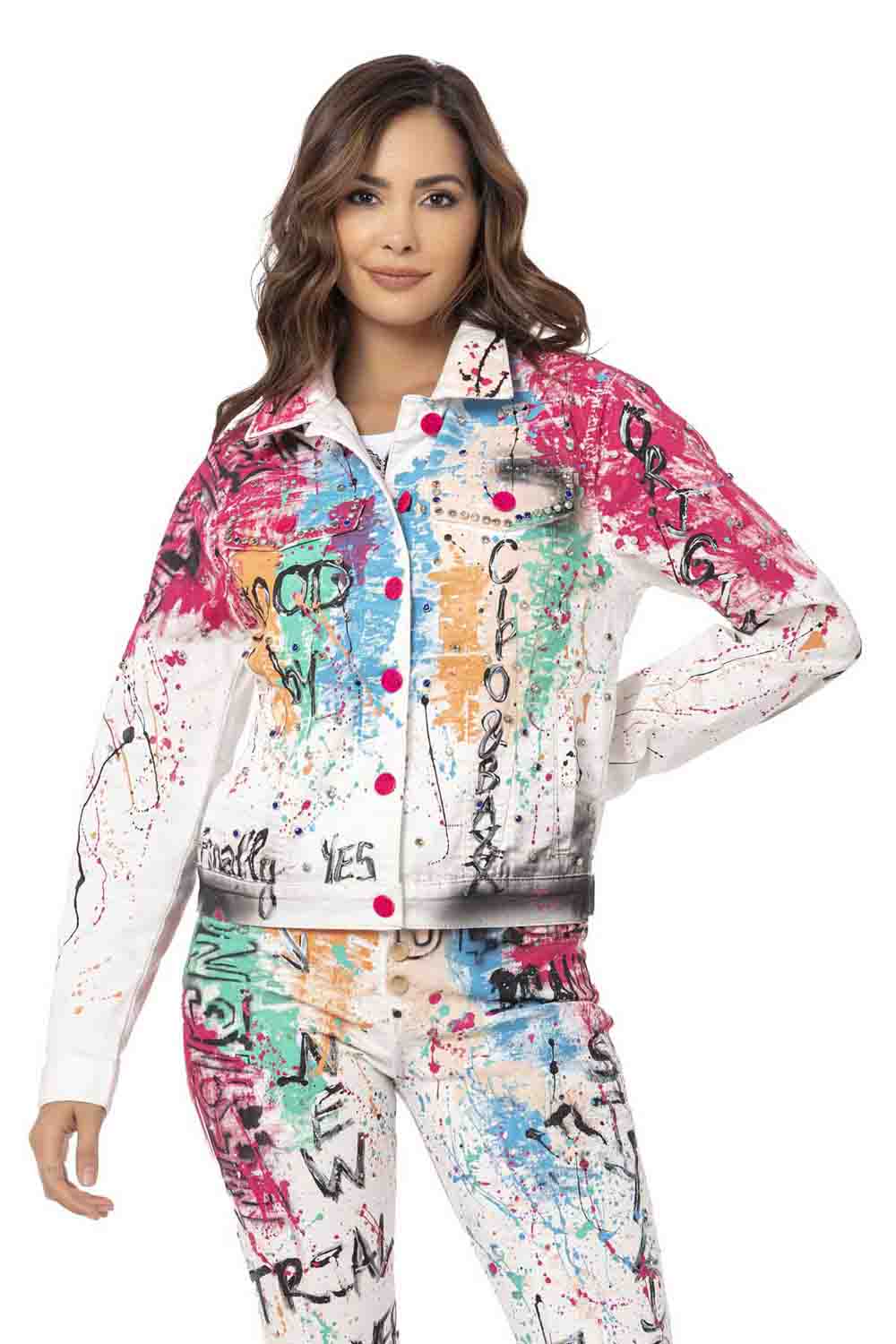 WJ196 kurtka damska z kolorowym wzorem