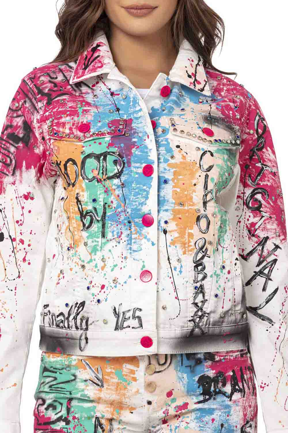 WJ196 kurtka damska z kolorowym wzorem