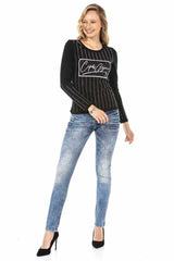 WL289 Women Long -Sleeveved shirt met een modieuze frontprint