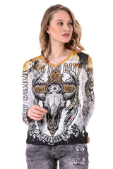 WL292 vrouwen met lange mouwen shirt met coole voor- en achterkant print