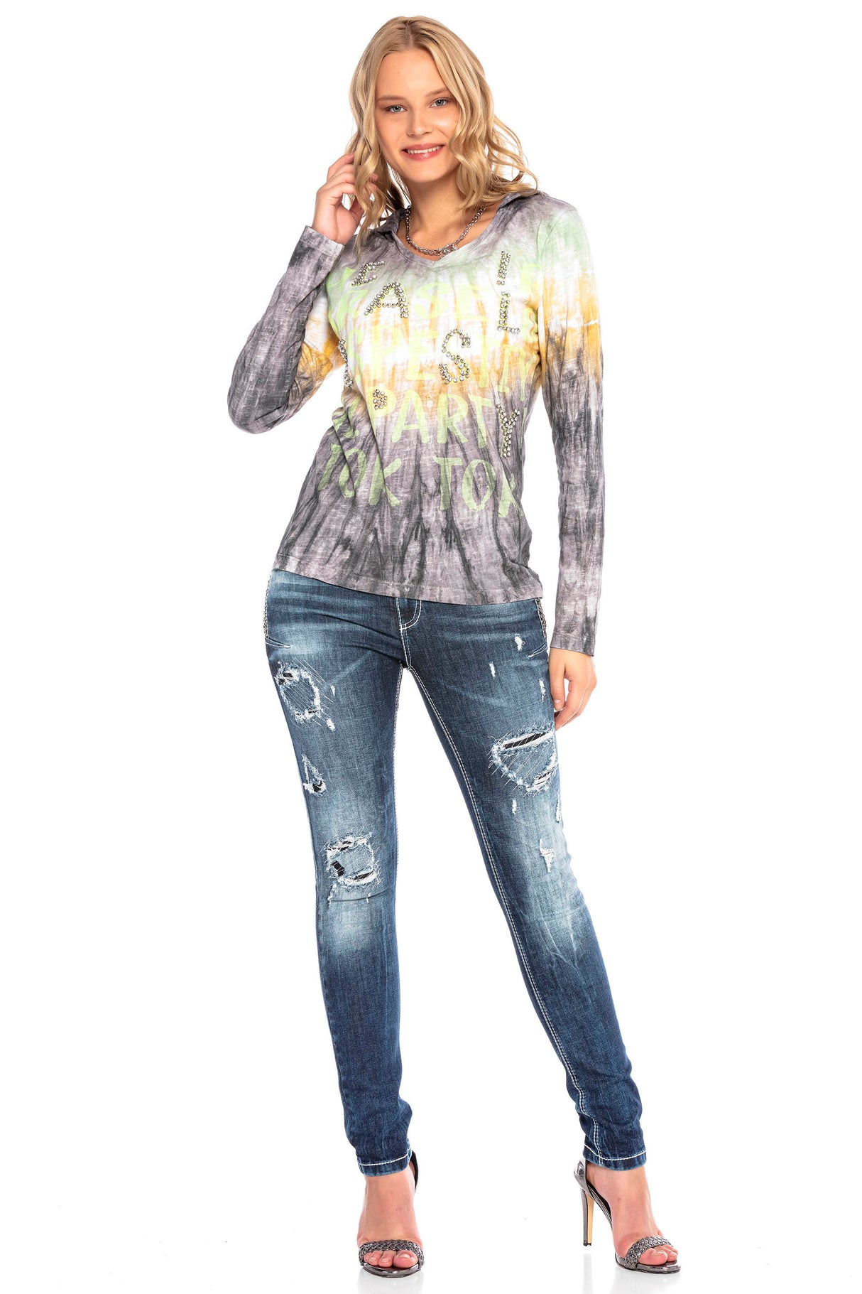 WL237 women's long-sleeved shirt in a batik look