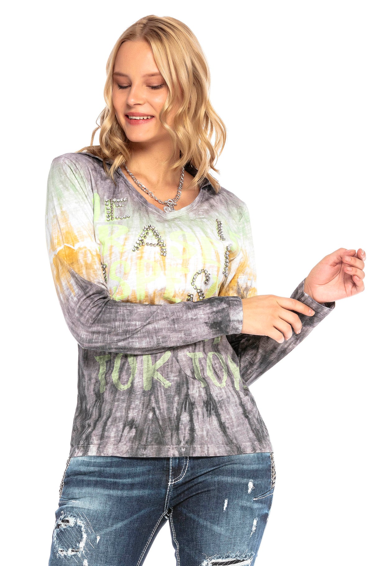 WL237 women's long-sleeved shirt in a batik look