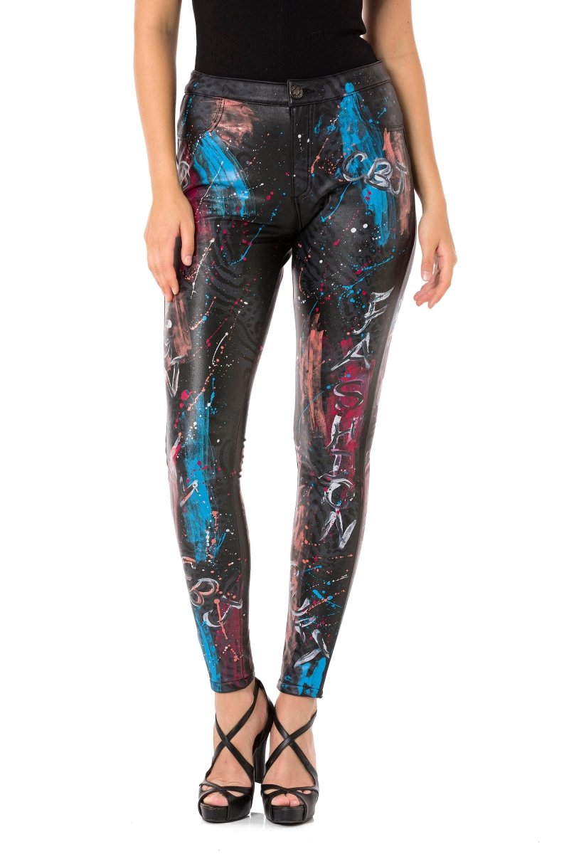 WD487 Skinny Damesbroek met trendy Print-Design