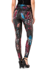 WD487 Skinny Damesbroek met trendy Print-Design