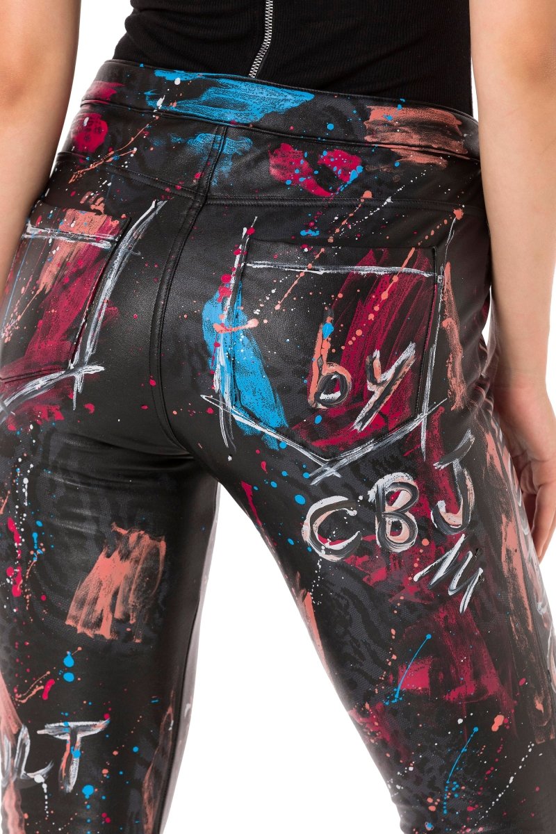 WD487 Skinny Damesbroek met trendy Print-Design