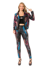 WD487 Skinny Damesbroek met trendy Print-Design