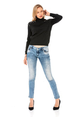 WP210 Women's turtleneck sweater with fashionable pearls