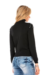 WP210 Women's turtleneck sweater with fashionable pearls