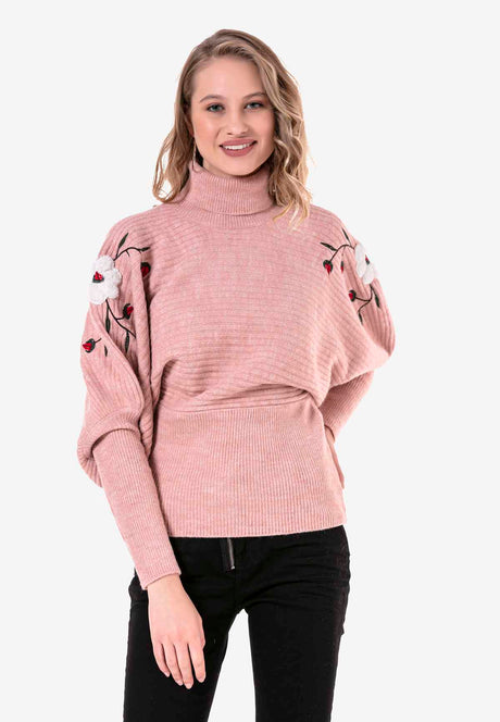 WP216 women knitting sweaters with floral embroidery