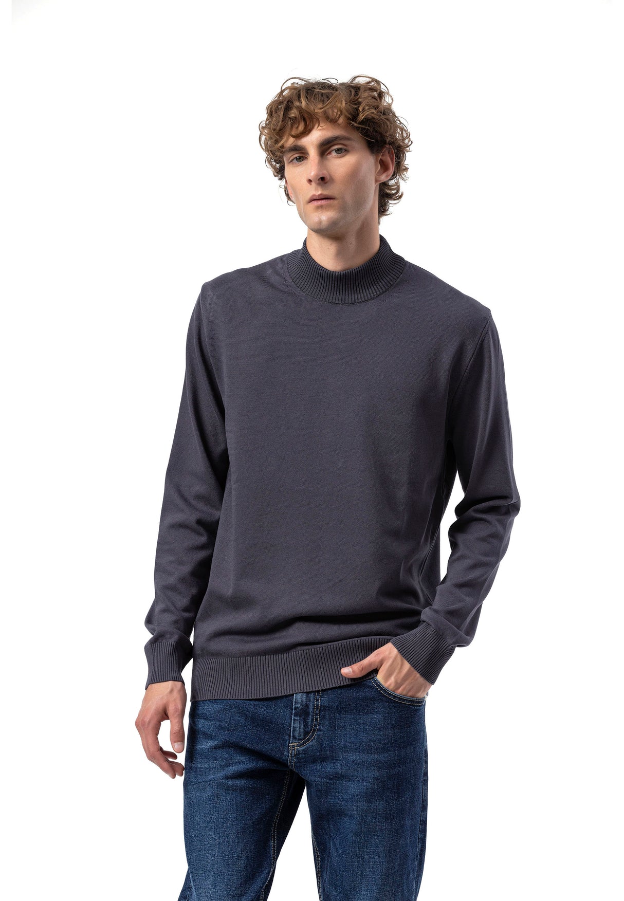 BP201 Sweter męski z kołnierzem stójką – Regular Fit