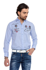 CH184 men's long -sleeved shirt with trendy embroidery