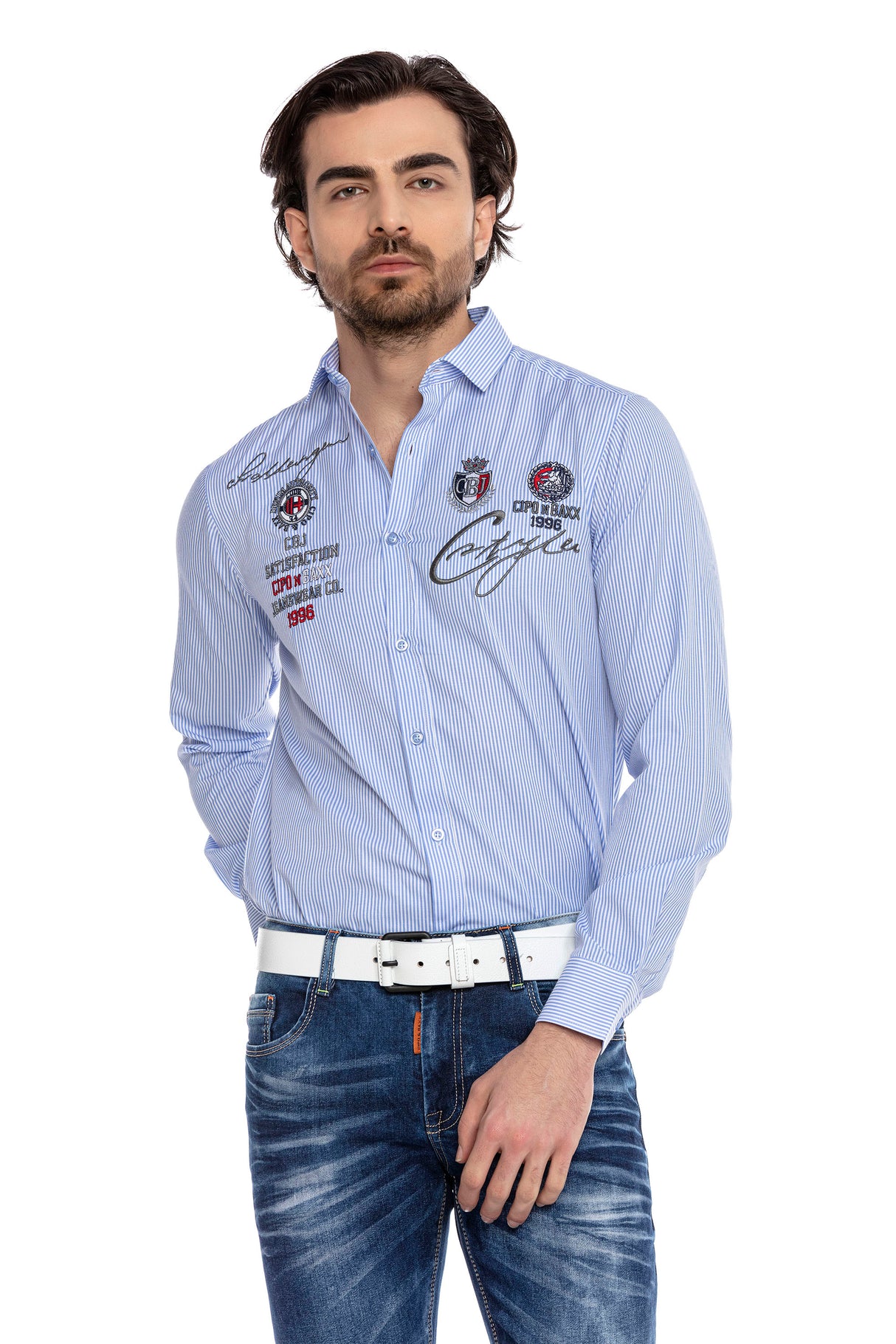 CH184 men's long -sleeved shirt with trendy embroidery