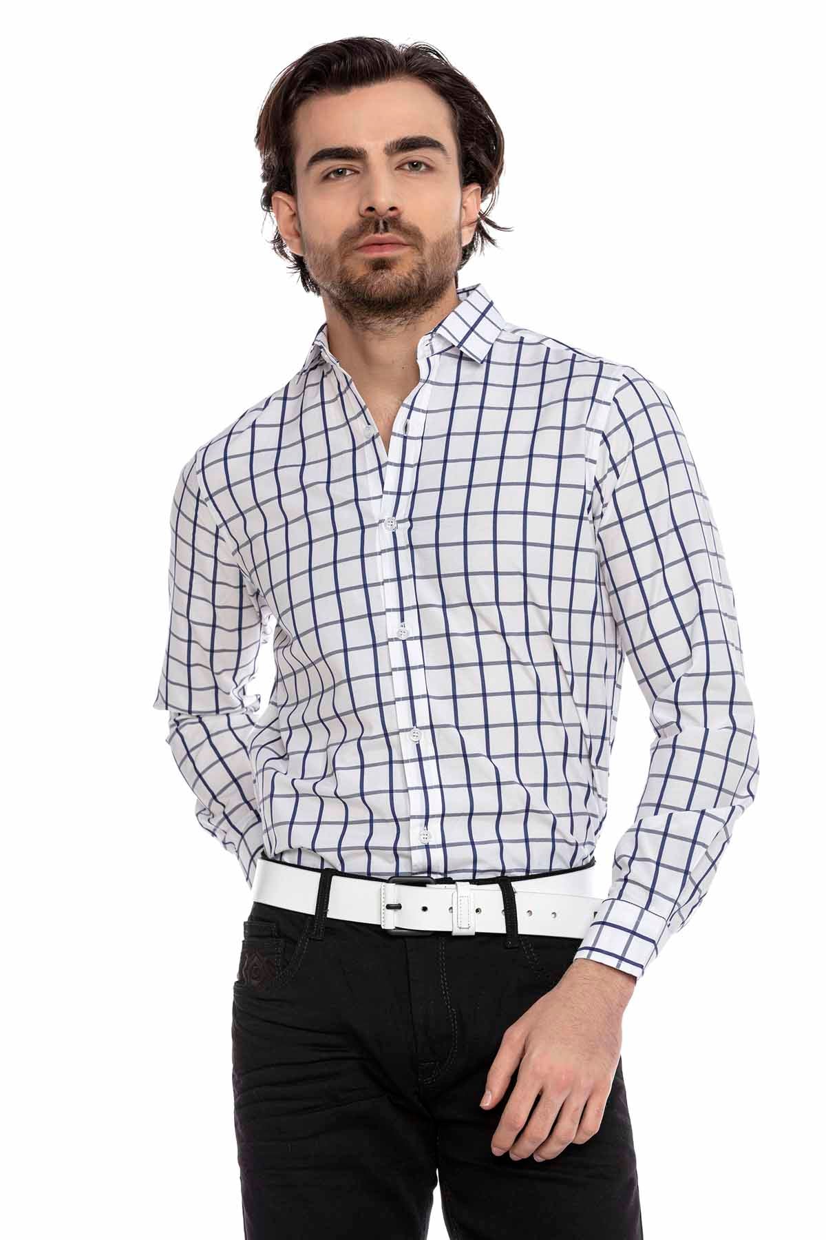 CH178 men's long -sleeved shirt in trendy carod design