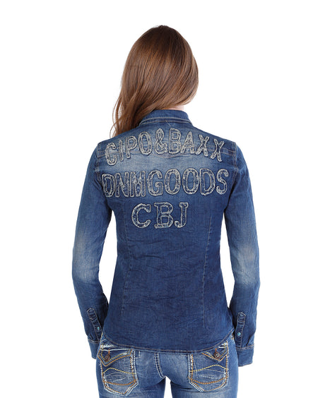 WH102 Dames -denimshirt met een cool merkmotief