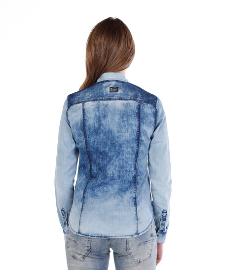 Wh101 camicia di jeans da donna con lavaggio decorativo fresco