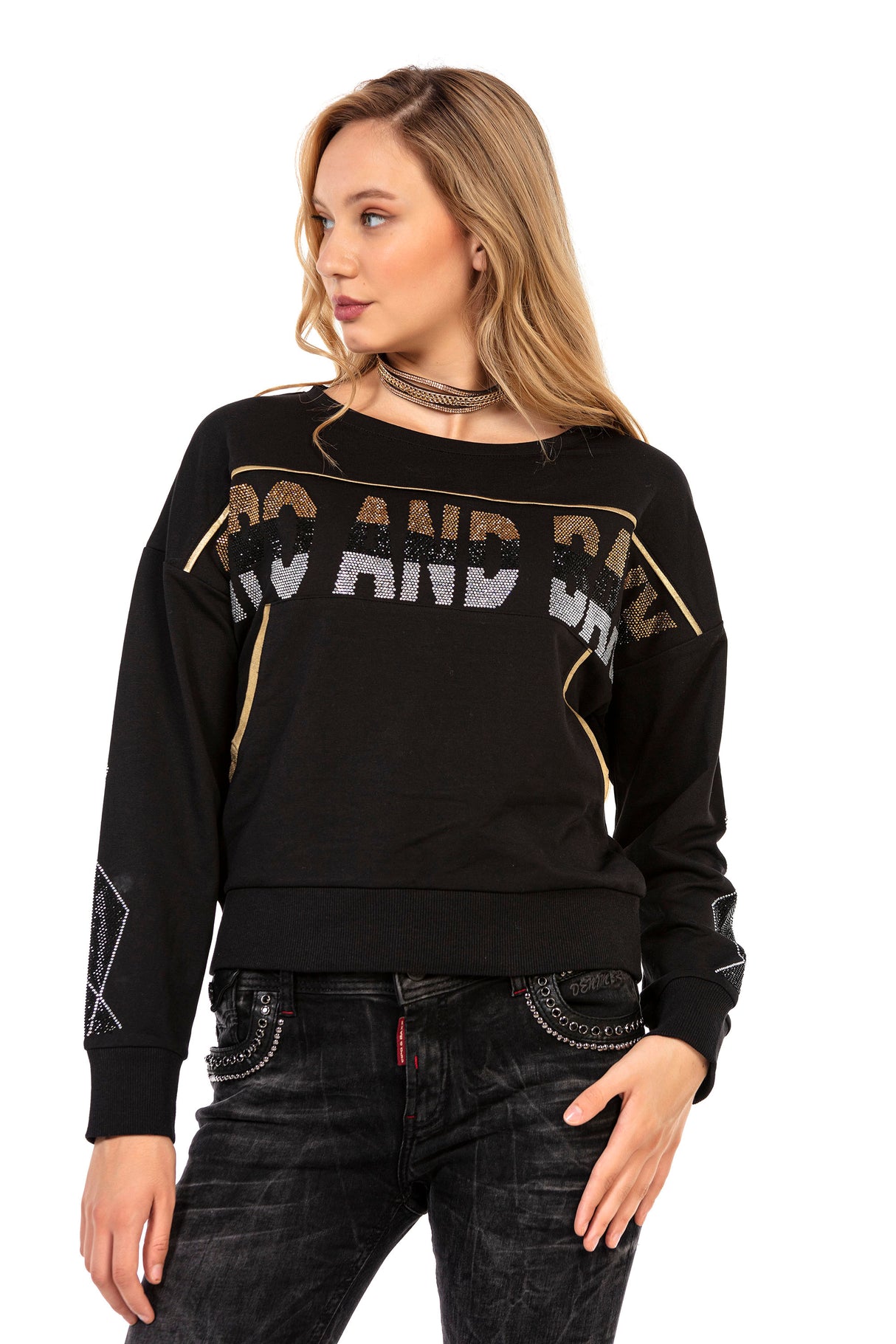 WL296 vrouwen sweatshirt met geweldige glinsterende stenen