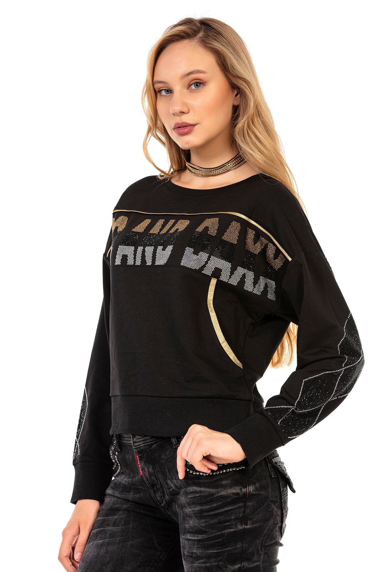 WL296 women sweatshirt with great glittering stones