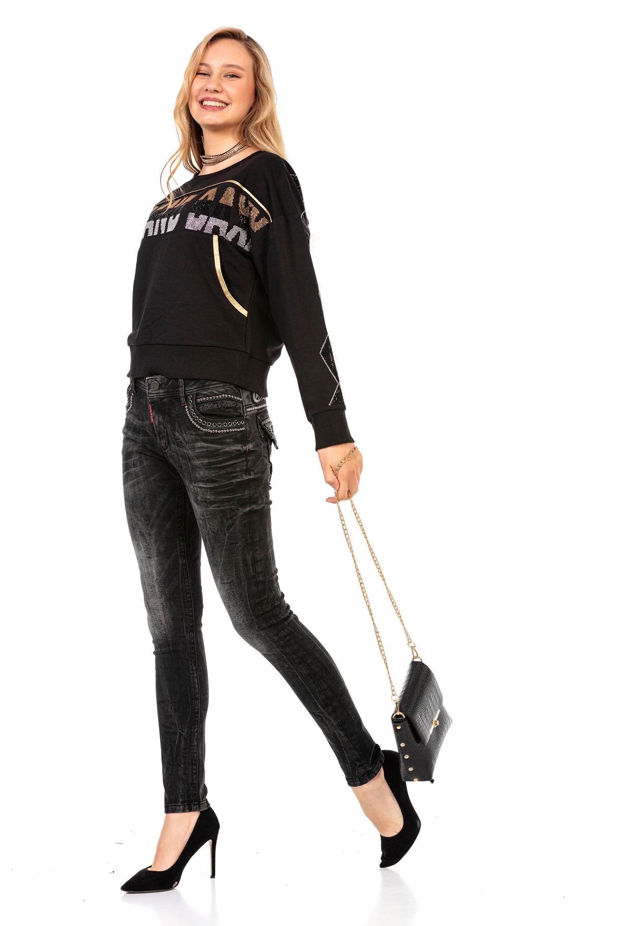 WL296 women sweatshirt with great glittering stones