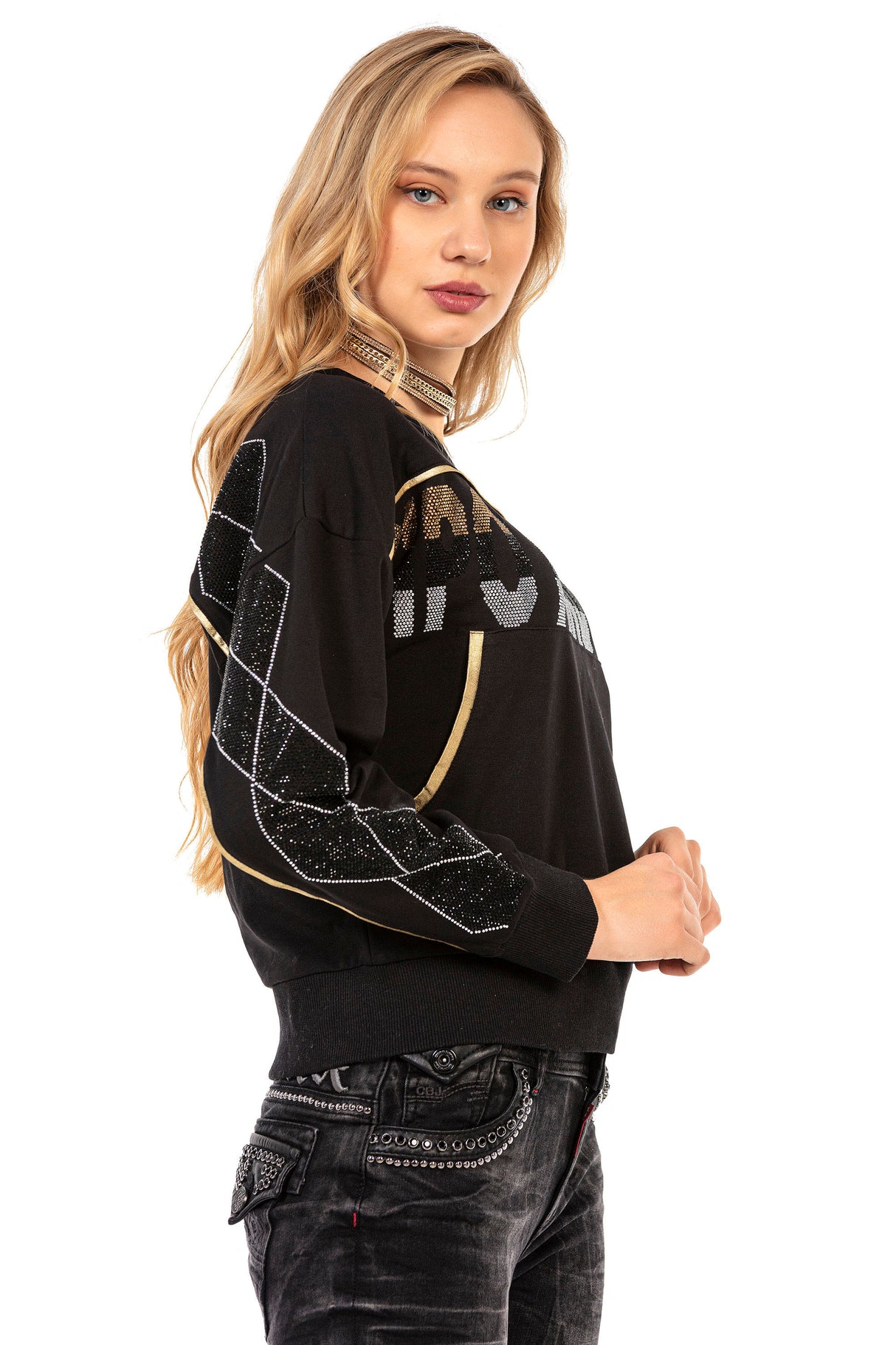 WL296 women sweatshirt with great glittering stones