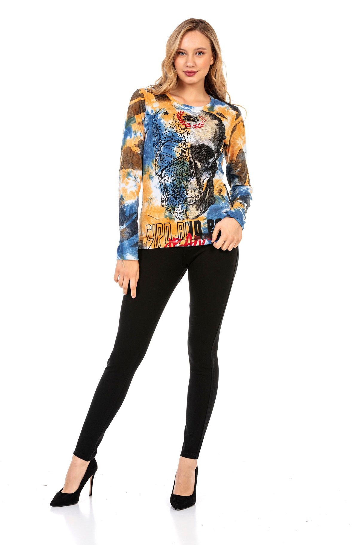 WL283 women long-sleeved shirt with a large skull print