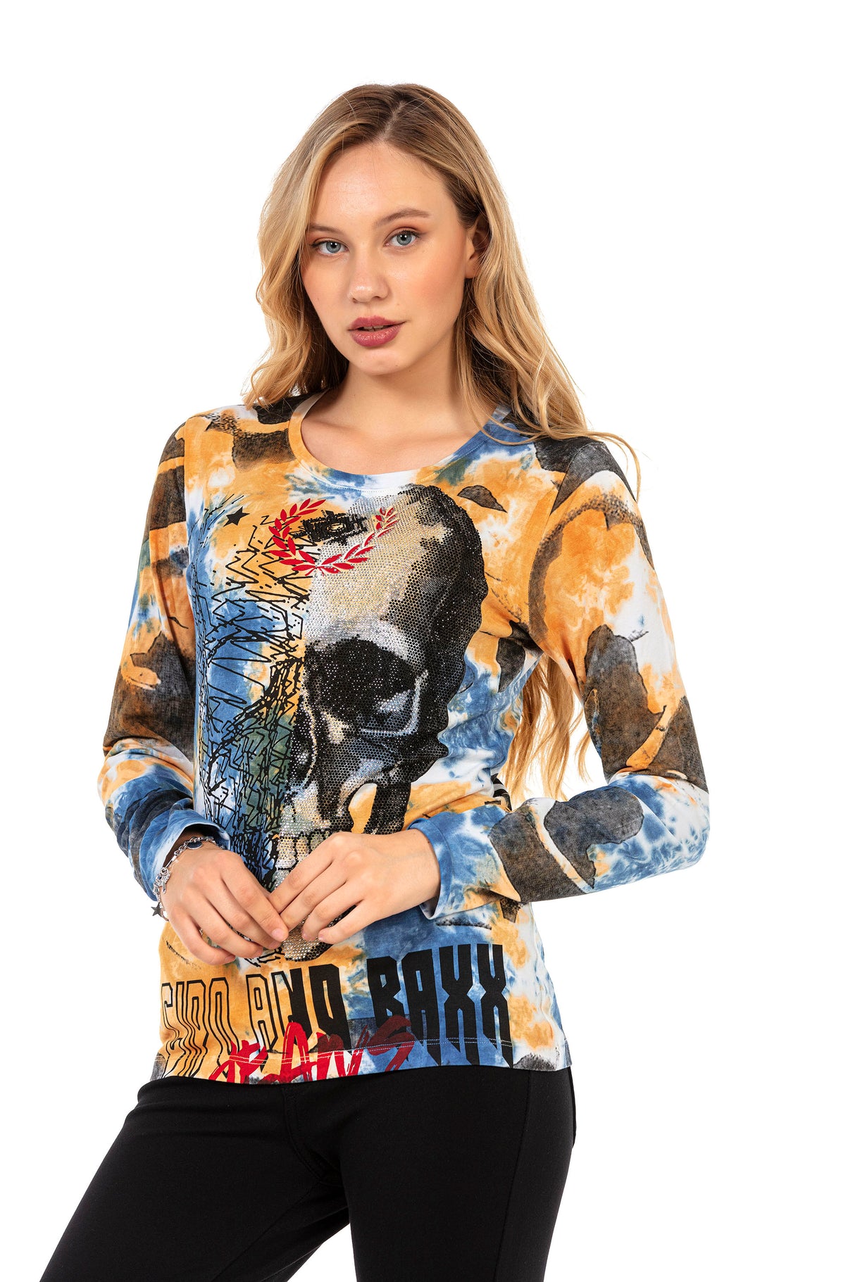 WL283 women long-sleeved shirt with a large skull print