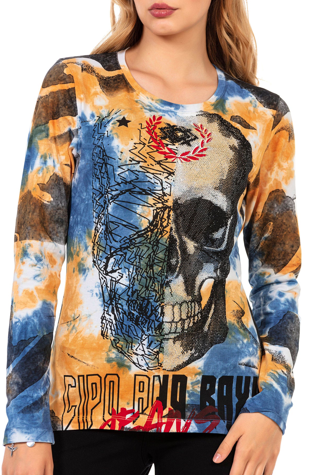 WL283 women long-sleeved shirt with a large skull print