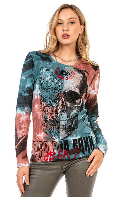 WL283 women long-sleeved shirt with a large skull print