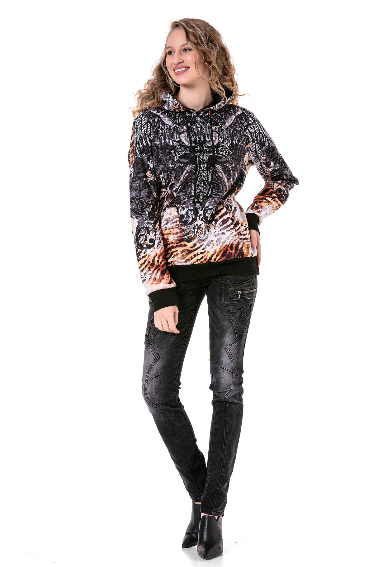 WL303 women hooded sweatshirt with cool print motifs