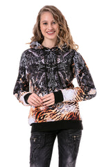 WL303 Felpa donna con cappuccio e stampa all-over