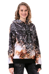 WL303 Felpa donna con cappuccio e stampa all-over