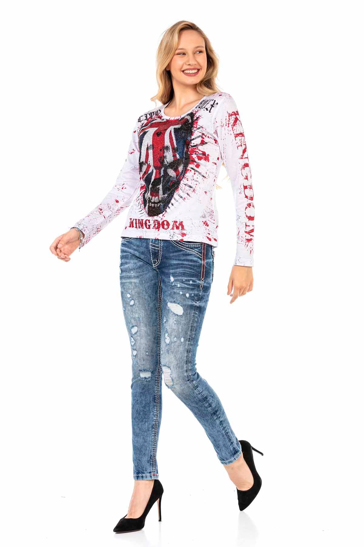 WL287 women long-sleeved shirt with a large skull print