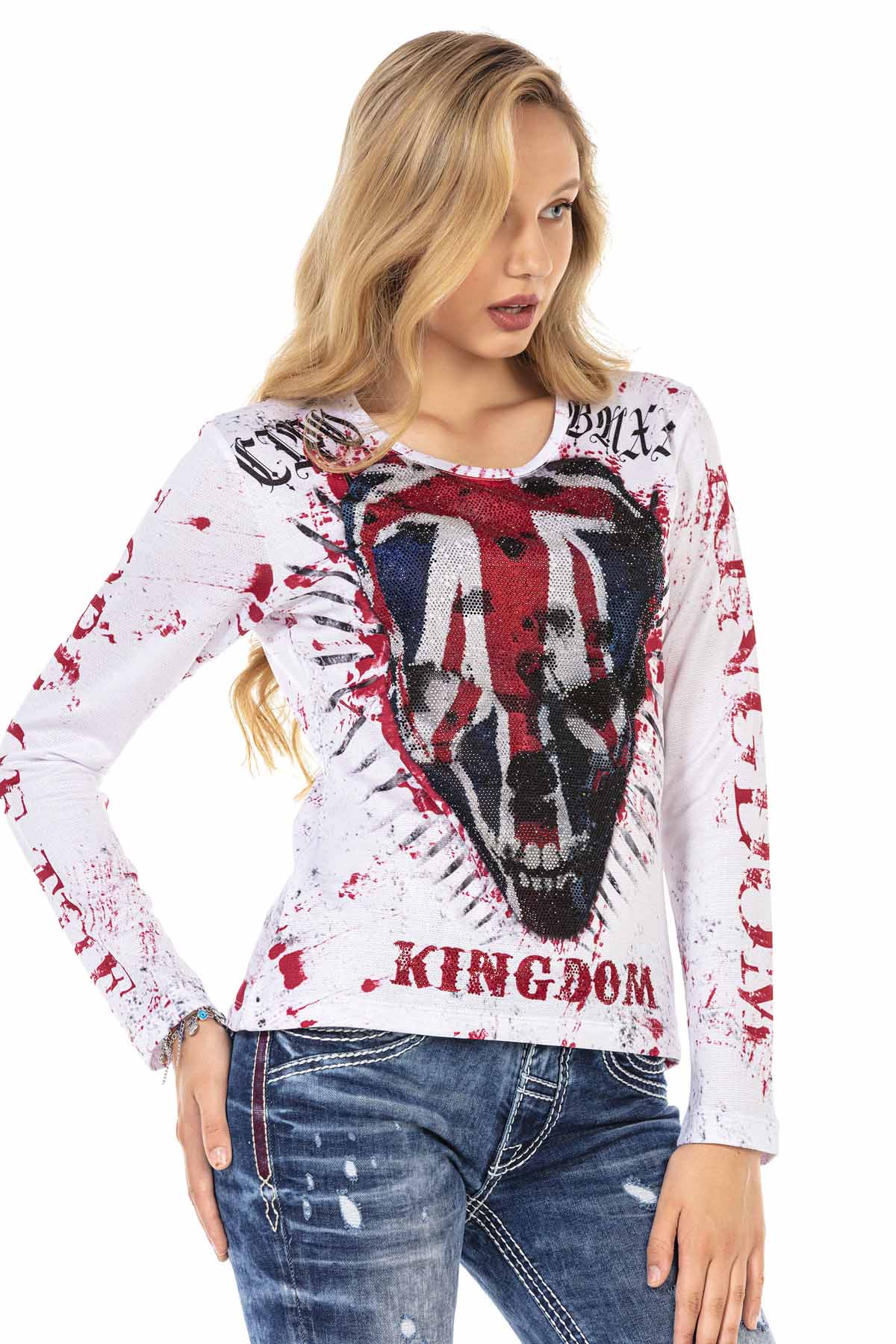 WL287 women long-sleeved shirt with a large skull print