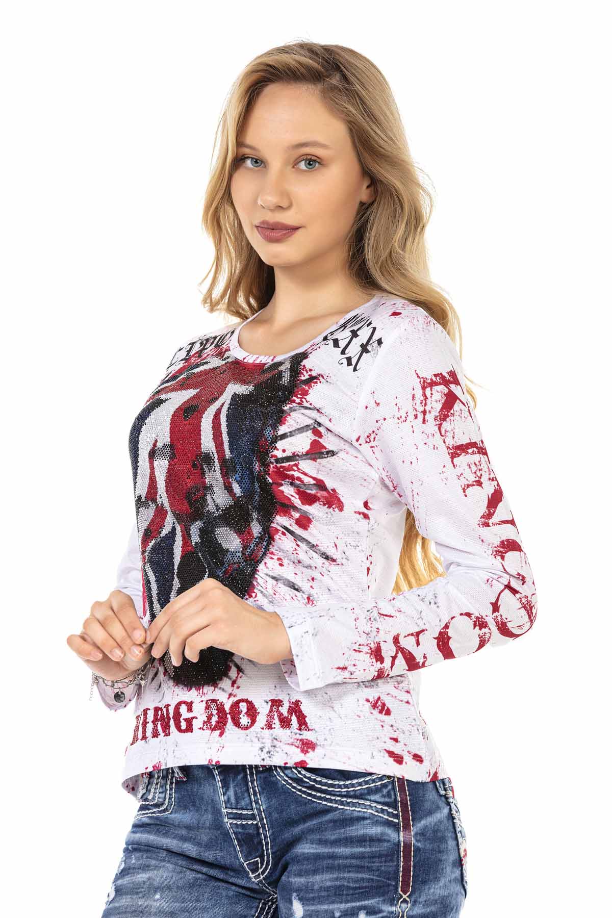 WL287 women long-sleeved shirt with a large skull print