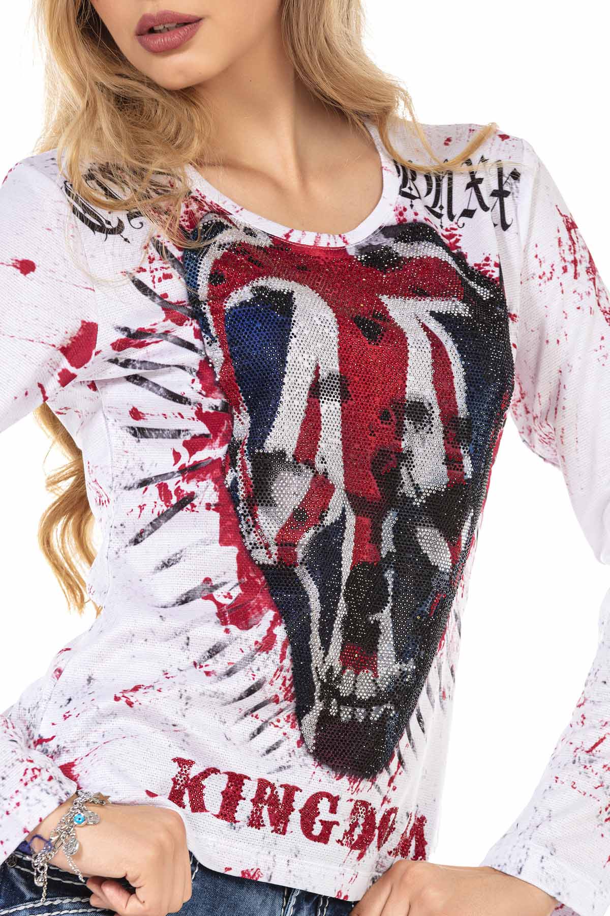 WL287 women long-sleeved shirt with a large skull print