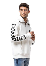 CL605 Herren Sweatshirt mit Reißverschlusskragen – Schwarzer Half-Zip Pullover mit „LEGENDARY“-Ärmelprint & Brustlogo | Sportlicher Streetwear-Look für Alltag & Freizeit