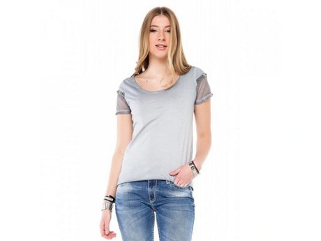 WT228 T-shirt da Donna con Dettagli a Righe sulle Maniche