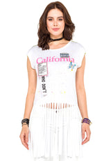 WT256 women's t-shirt with trendy fringes