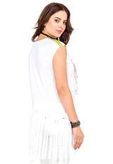 WT256 women's t-shirt with trendy fringes