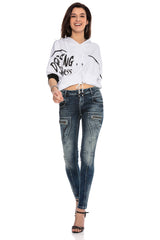 WT313 Dames T-shirt met Capuchon met extravagante Print