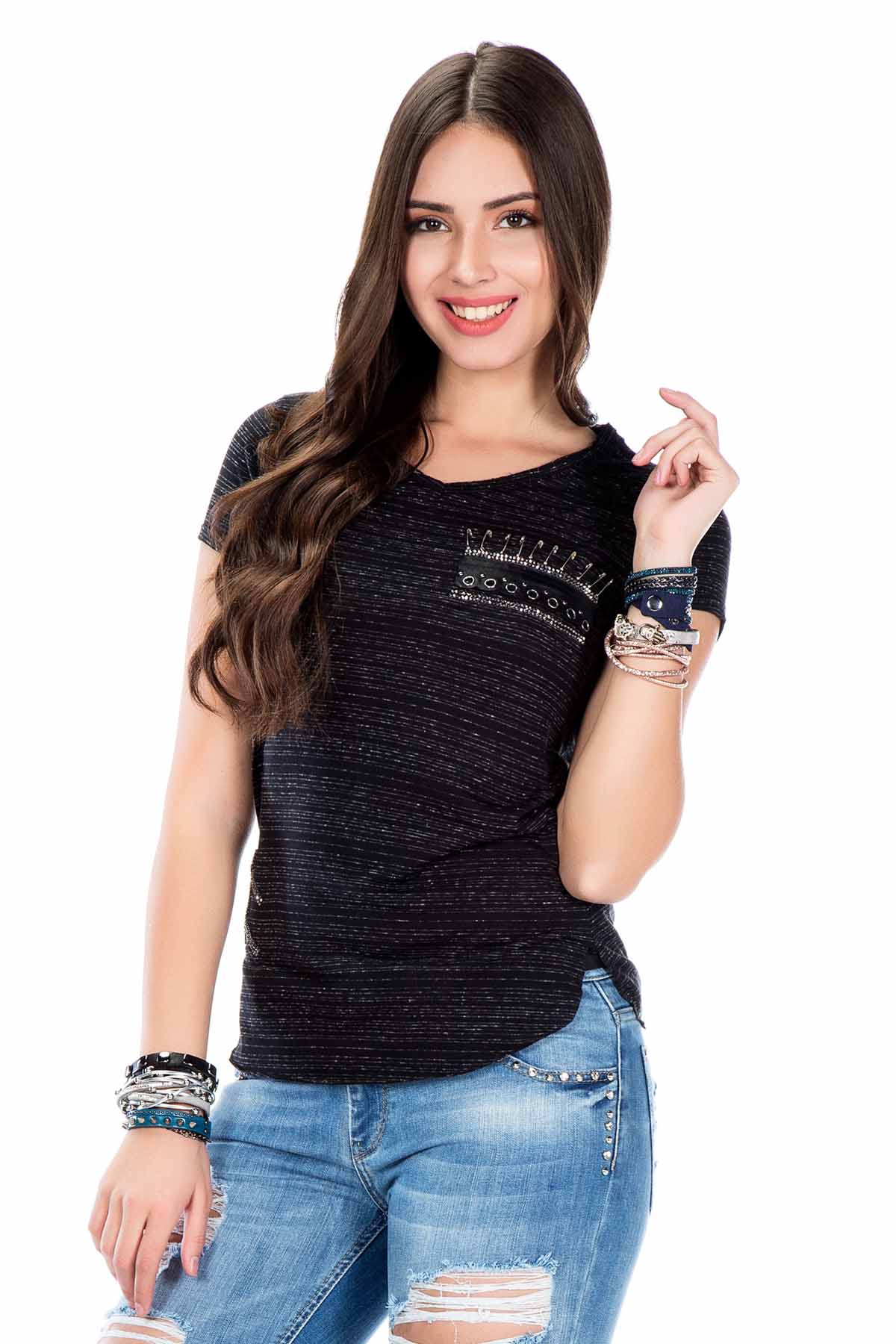 WT204 T-shirt donna con strass