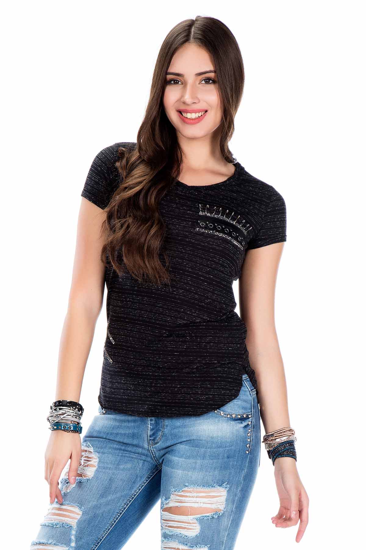 WT204  Camiseta para mujer con aplicaciones brillantes