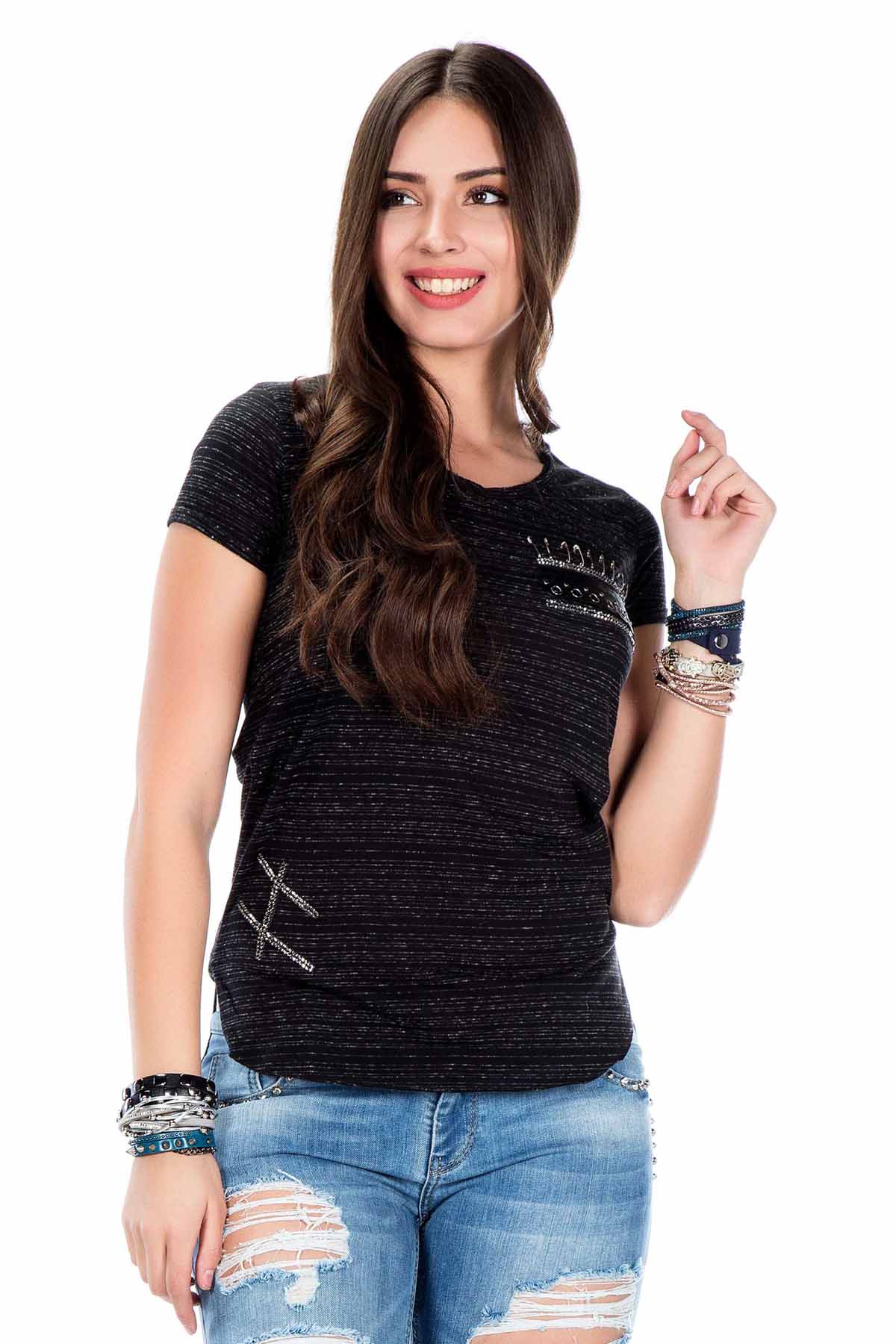 WT204  Camiseta para mujer con aplicaciones brillantes