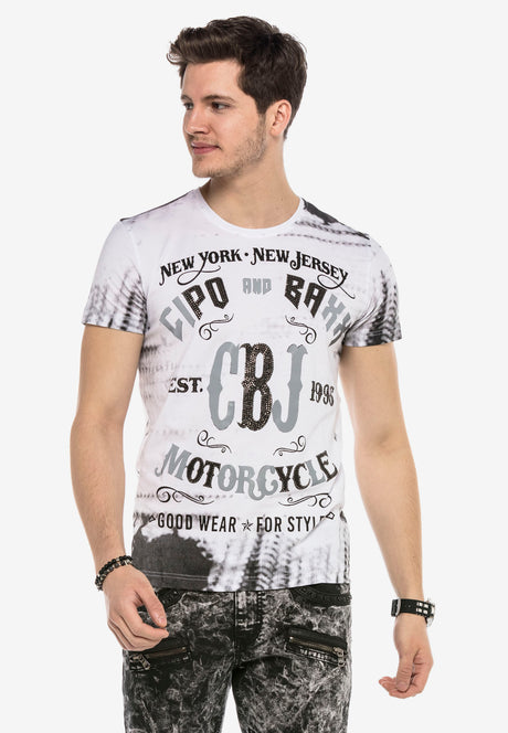 CT537 t-shirt męski z nadrukiem w stylu motocyklowym