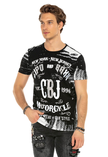 CT537 t-shirt męski z nadrukiem w stylu motocyklowym