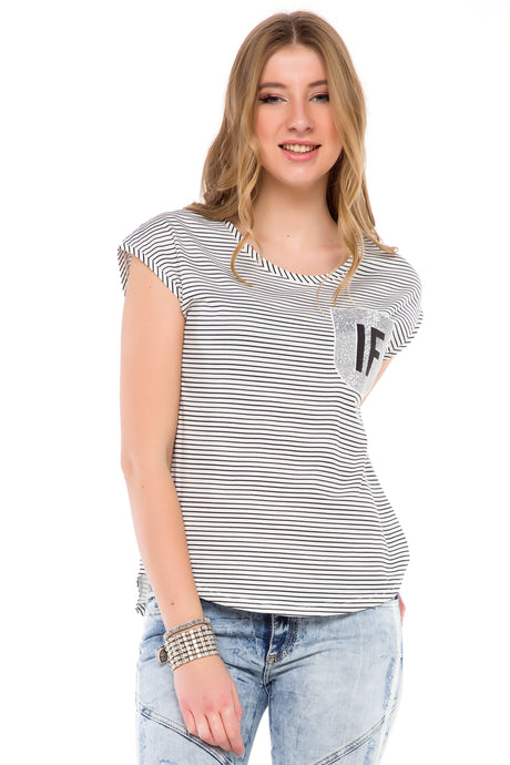 WT244 Women T-shirt met modieuze glittertoepassing