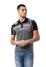 CT803-t-shirt męski polo z  nadrukiem i aplikacją